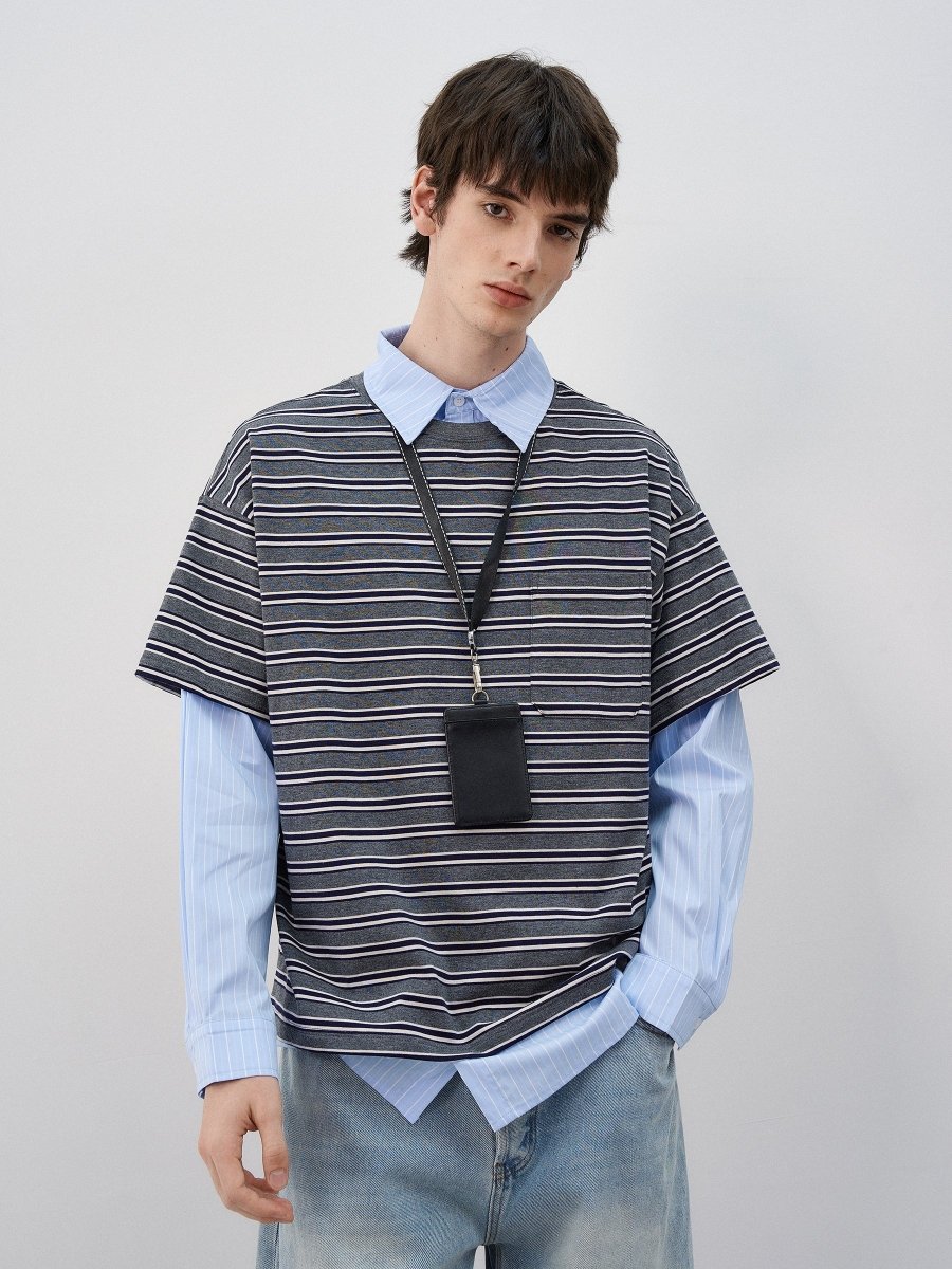 フェイクレイヤード・ボーダーTシャツ OR4534 – 韓国メンズ