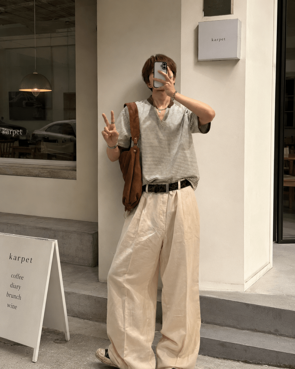 レイヤード風ヘンリーネックTシャツ ORS-032 – 韓国メンズファッション