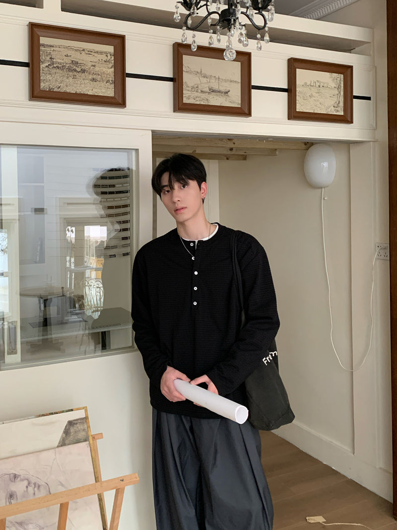 Henry collar striped long sleeve T-shirt OR4653