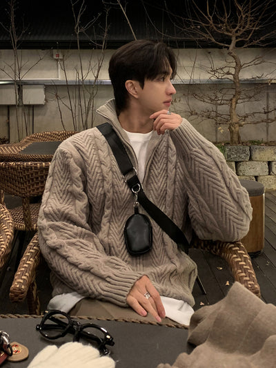 Stand Collar Cable Pattern Sweater OR4720