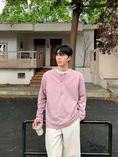 Henry collar striped long sleeve T-shirt OR4653