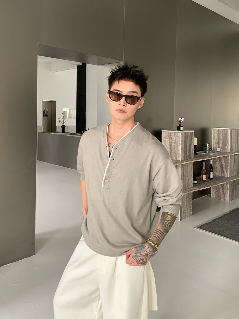 No-collar loose knit T-shirt OR4723