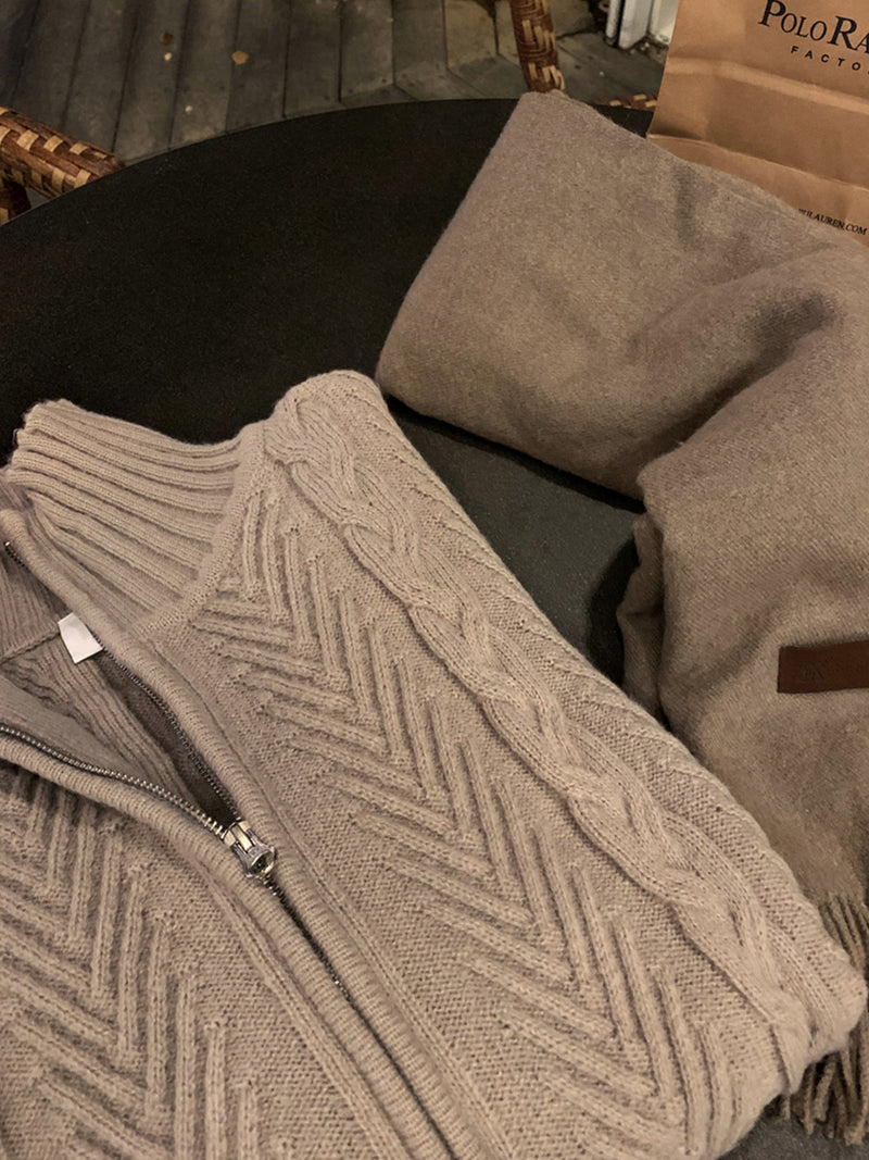 Stand Collar Cable Pattern Sweater OR4720