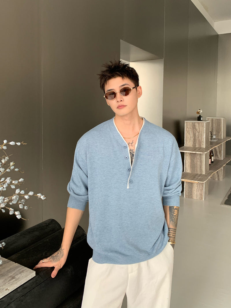 No-collar loose knit T-shirt OR4723