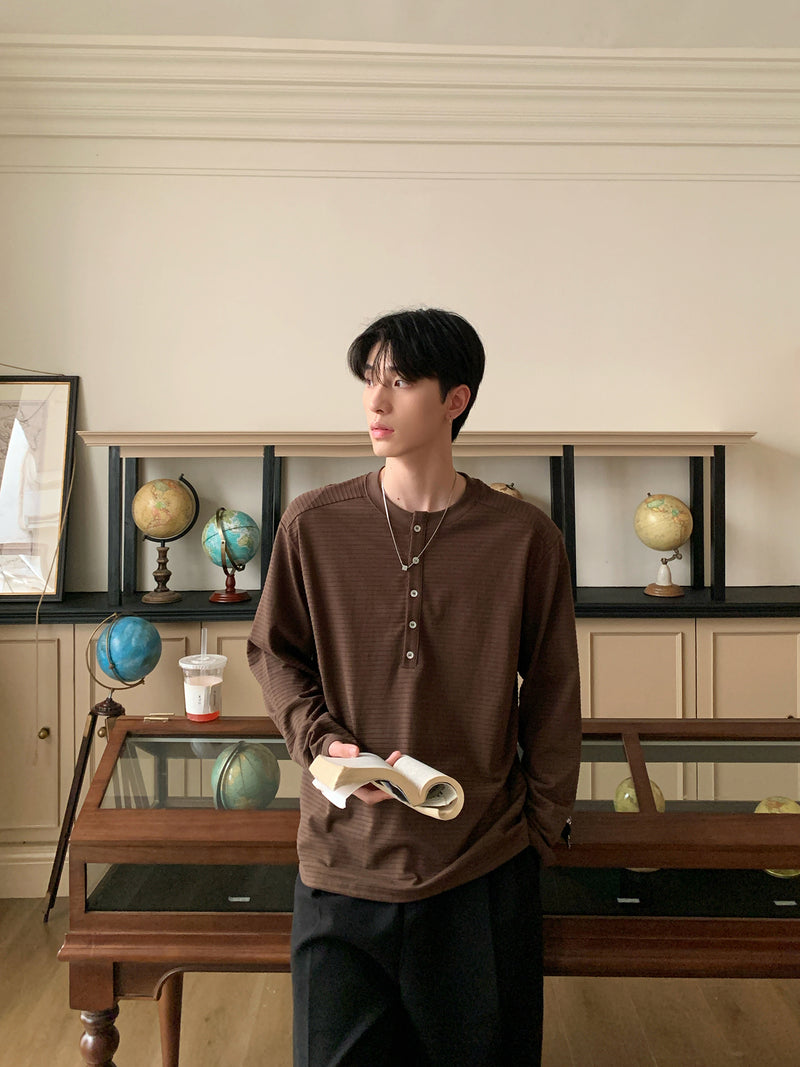 Henry collar striped long sleeve T-shirt OR4653