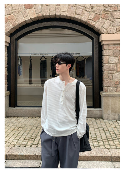Henry collar striped long sleeve T-shirt OR4653
