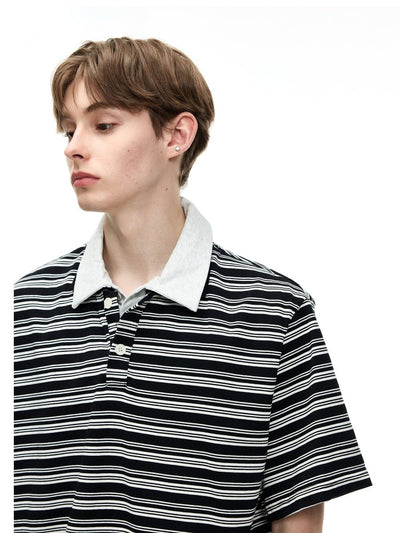 ボーダーラペルポロシャツ メンズ コットン100% / Border Lapel POLO OR4421 - 韓国メンズファッション通販 - ORUN - 