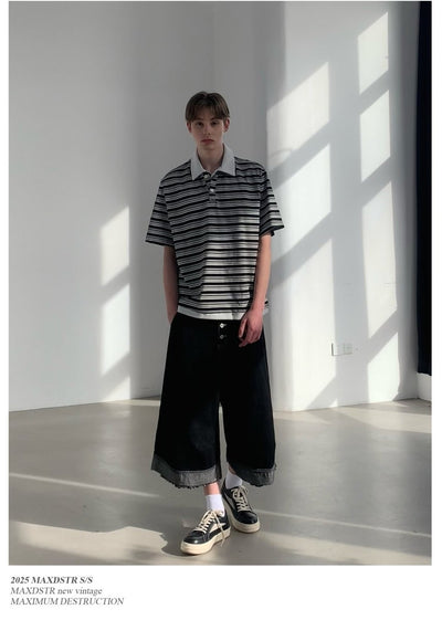 ボーダーラペルポロシャツ メンズ コットン100% / Border Lapel POLO OR4421 - 韓国メンズファッション通販 - ORUN - 