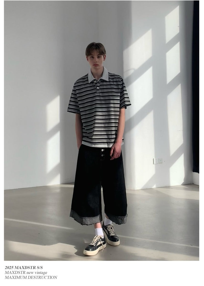 ボーダーラペルポロシャツ メンズ コットン100% / Border Lapel POLO OR4421 - 韓国メンズファッション通販 - ORUN - 