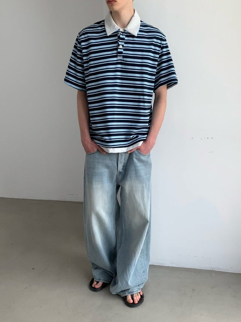 ボーダーラペルポロシャツ メンズ コットン100% / Border Lapel POLO OR4421 - 韓国メンズファッション通販 - ORUN - 