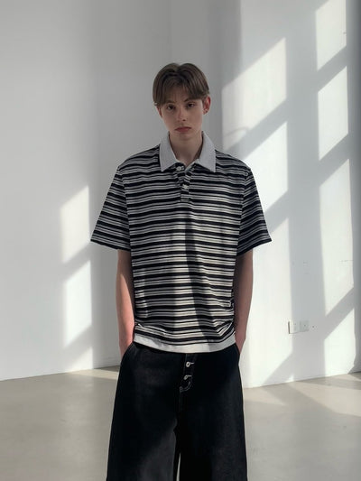 ボーダーラペルポロシャツ メンズ コットン100% / Border Lapel POLO OR4421 - 韓国メンズファッション通販 - ORUN - 