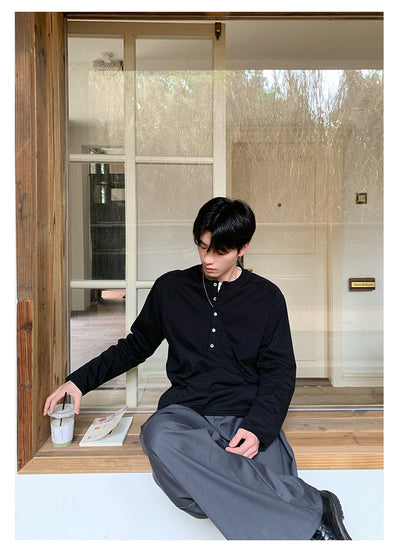 Henry collar striped long sleeve T-shirt OR4653