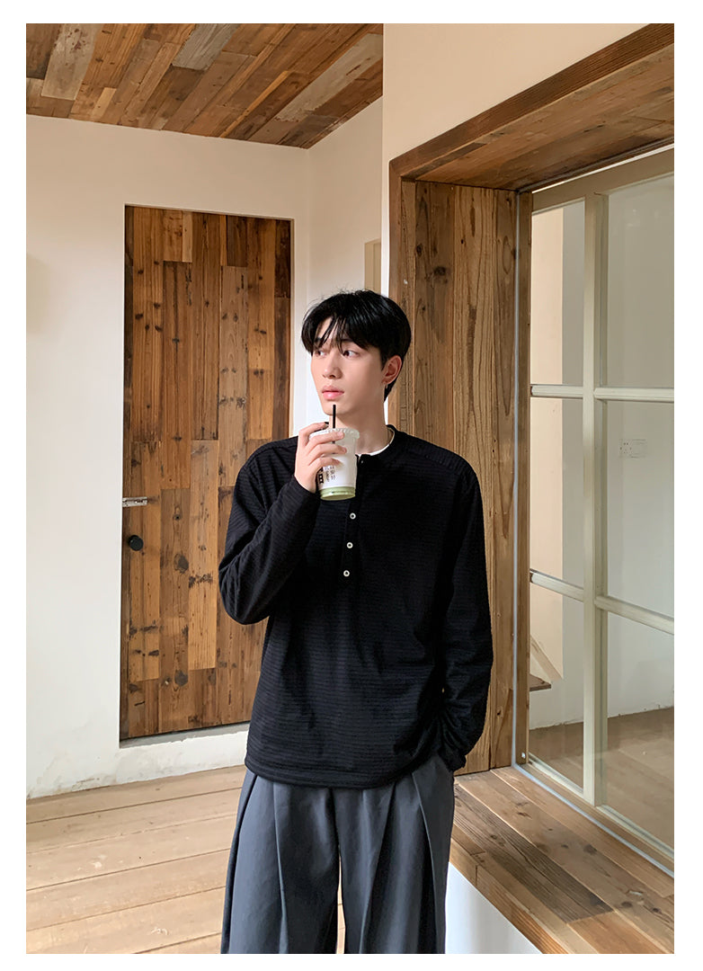 Henry collar striped long sleeve T-shirt OR4653