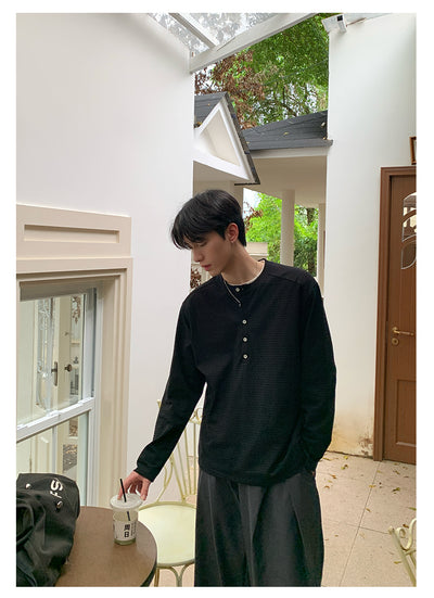 Henry collar striped long sleeve T-shirt OR4653
