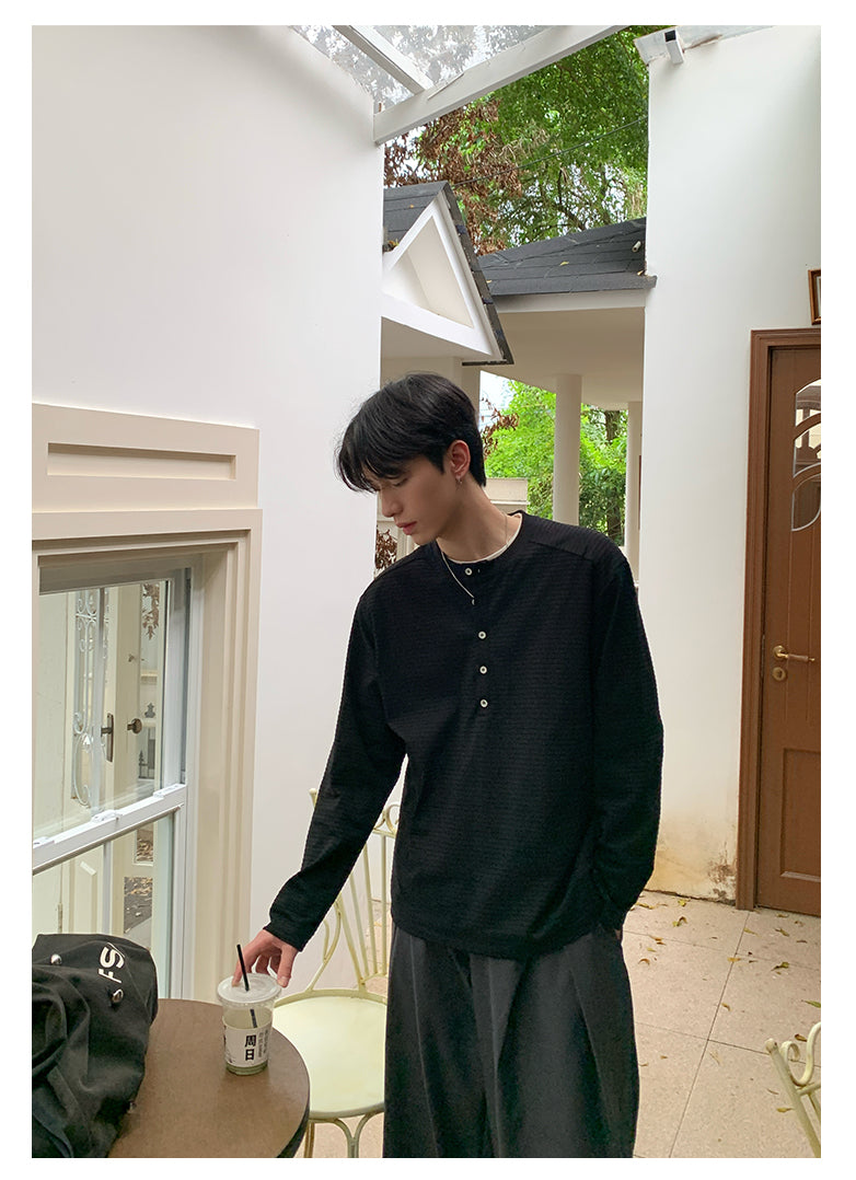 Henry collar striped long sleeve T-shirt OR4653