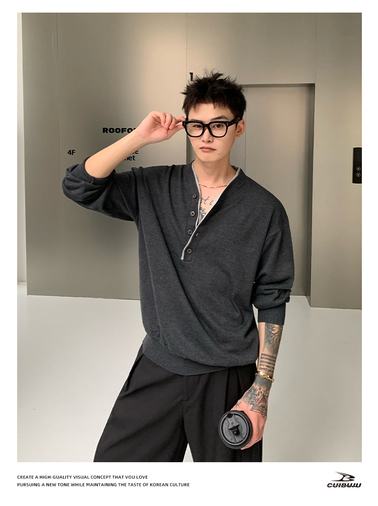 No-collar loose knit T-shirt OR4723