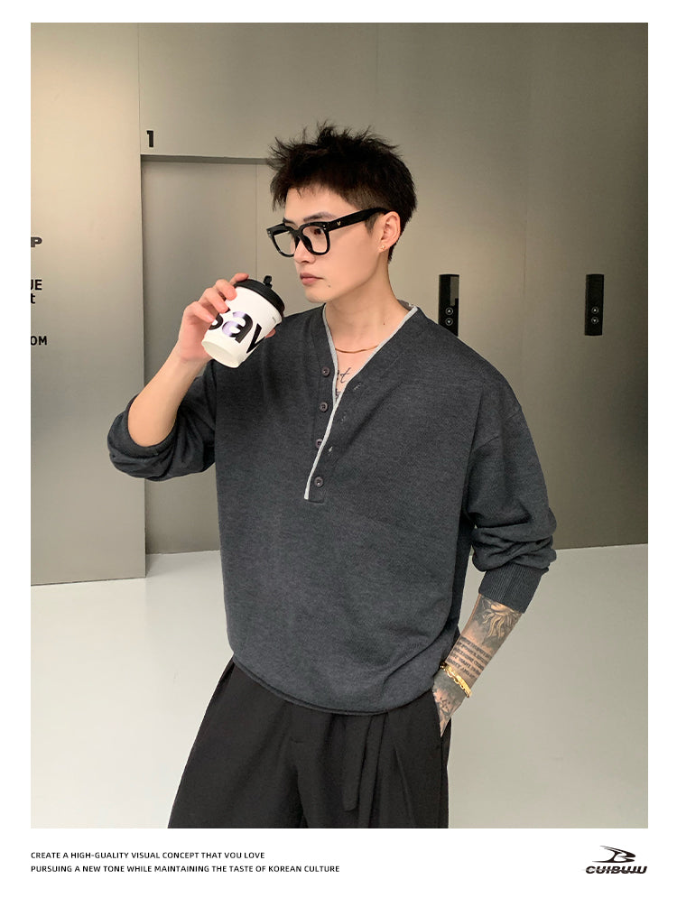 No-collar loose knit T-shirt OR4723