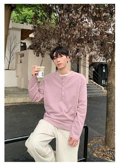 Henry collar striped long sleeve T-shirt OR4653