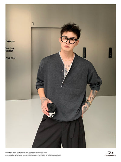 No-collar loose knit T-shirt OR4723