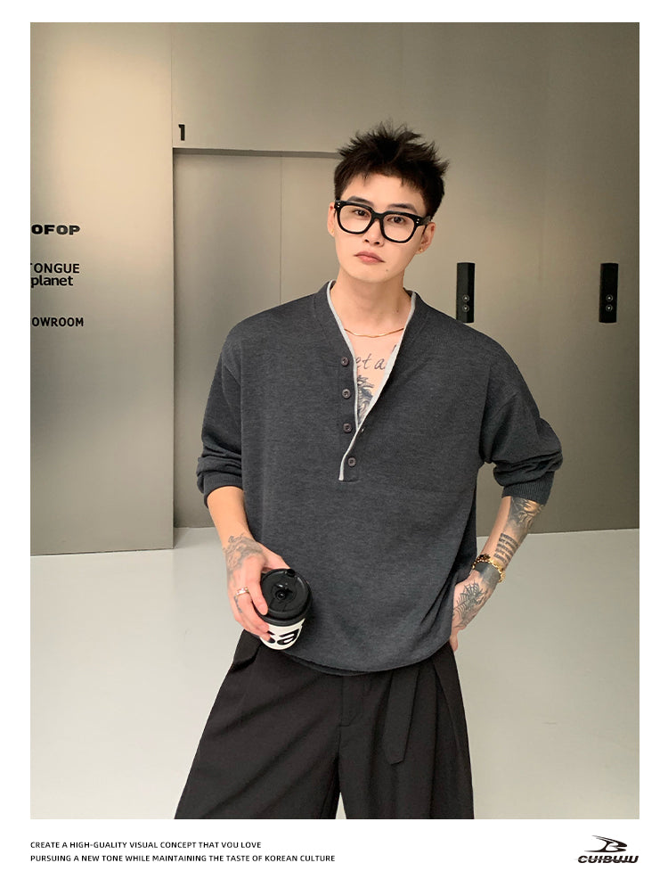 No-collar loose knit T-shirt OR4723