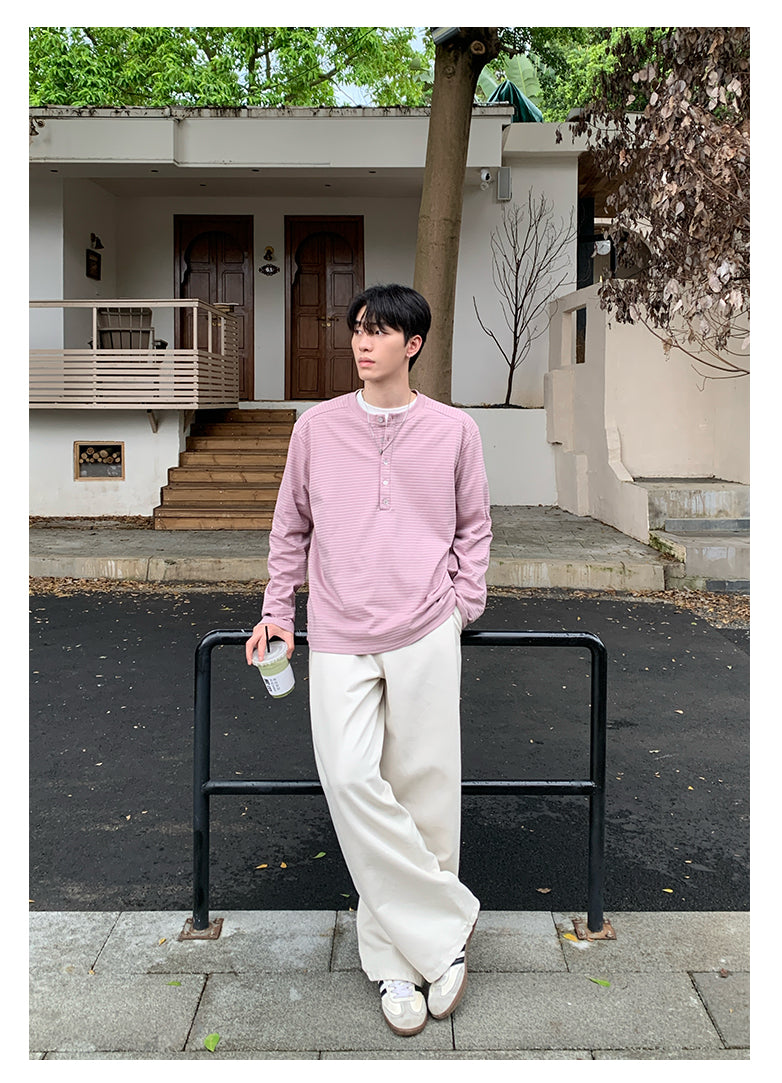 Henry collar striped long sleeve T-shirt OR4653