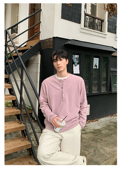 Henry collar striped long sleeve T-shirt OR4653