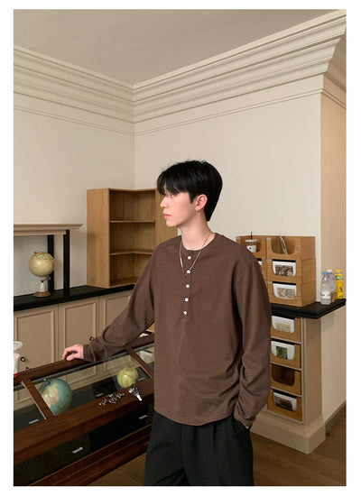 Henry collar striped long sleeve T-shirt OR4653