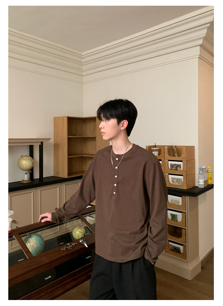 Henry collar striped long sleeve T-shirt OR4653