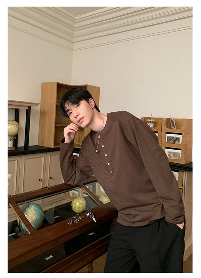 Henry collar striped long sleeve T-shirt OR4653