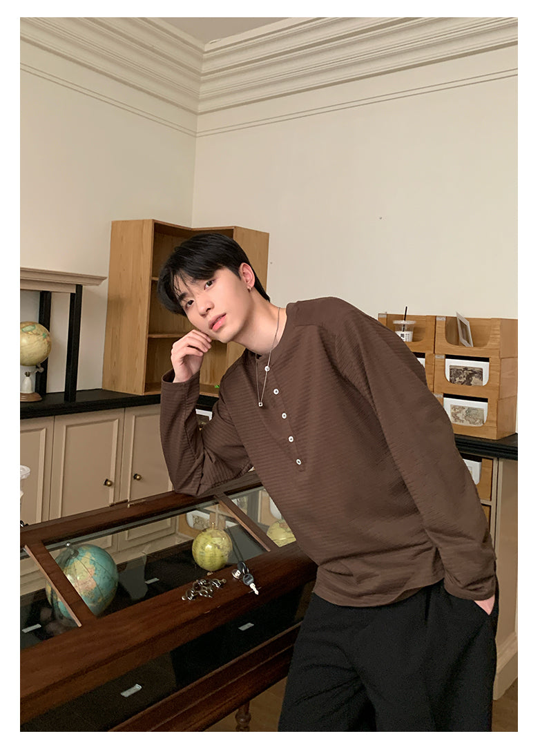 Henry collar striped long sleeve T-shirt OR4653