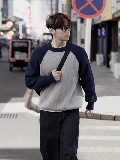 バイカラーラグランスリーブニットプルオーバー　OR4803