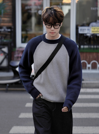 バイカラーラグランスリーブニットプルオーバー　OR4803