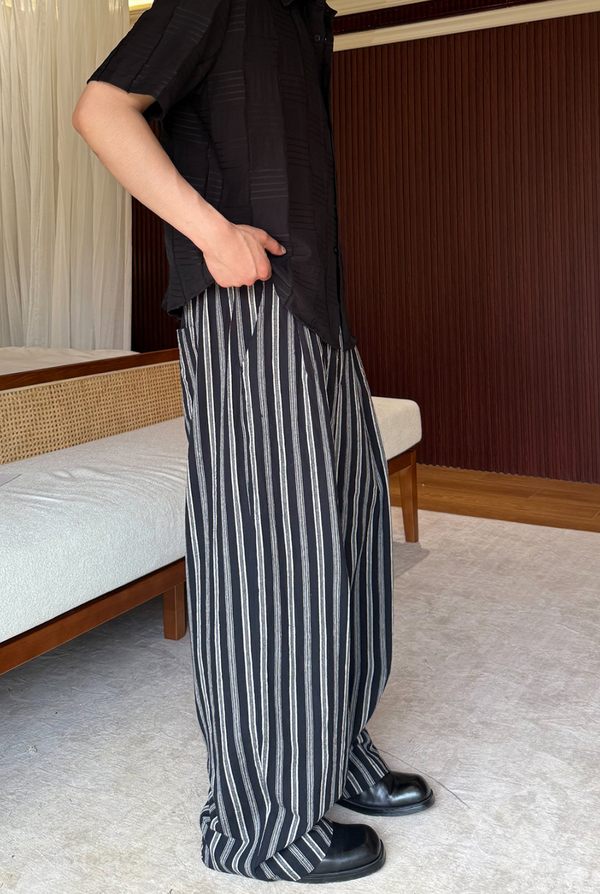コットンリネン・ストライプワイドパンツ OR5438