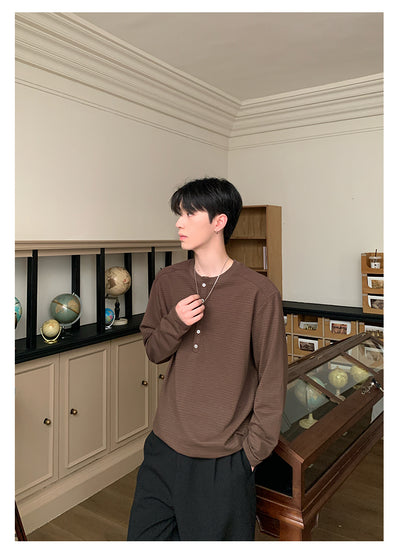 Henry collar striped long sleeve T-shirt OR4653
