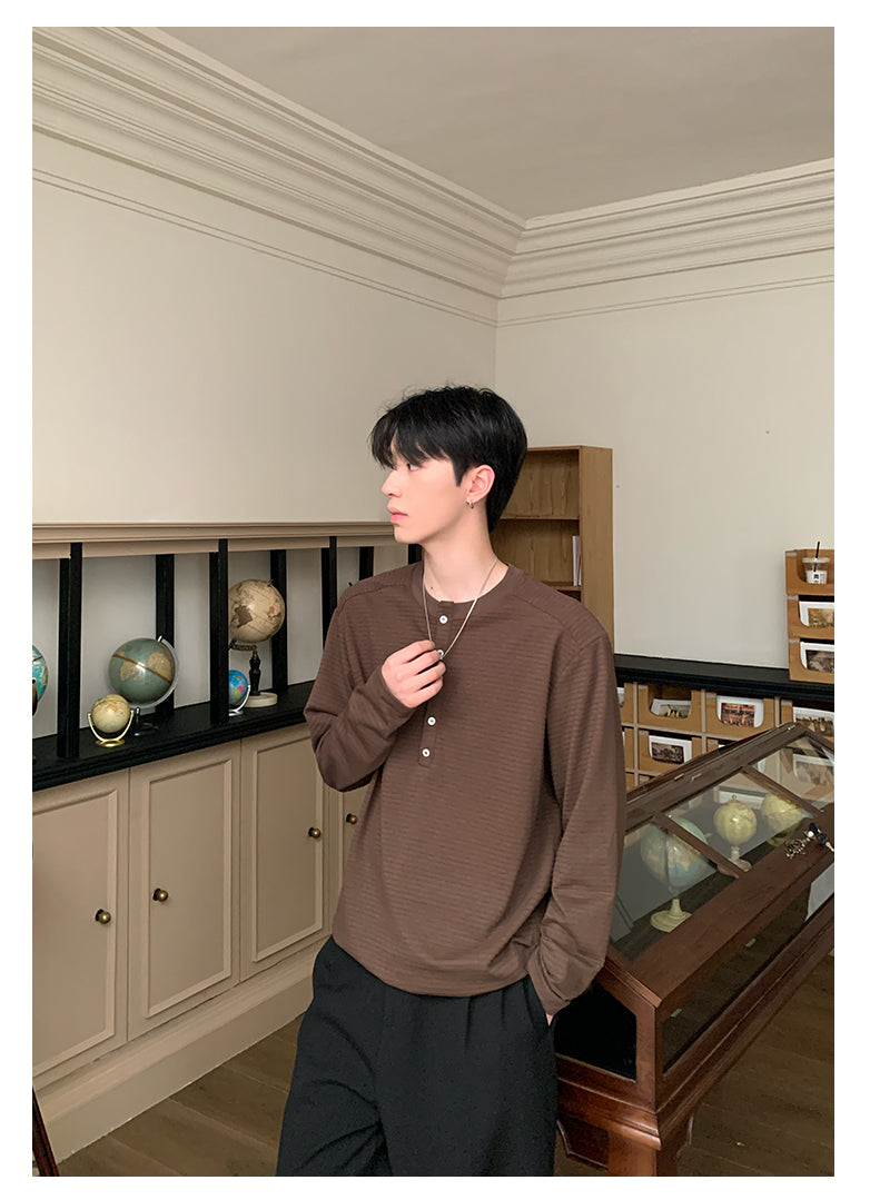 Henry collar striped long sleeve T-shirt OR4653