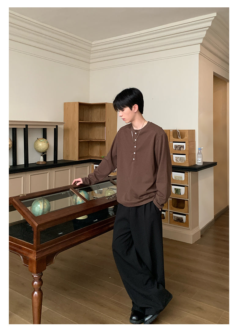 Henry collar striped long sleeve T-shirt OR4653