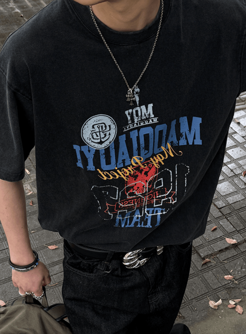 260g ウォッシュド クラックプリント Tシャツ OR5159 – 韓国メンズ
