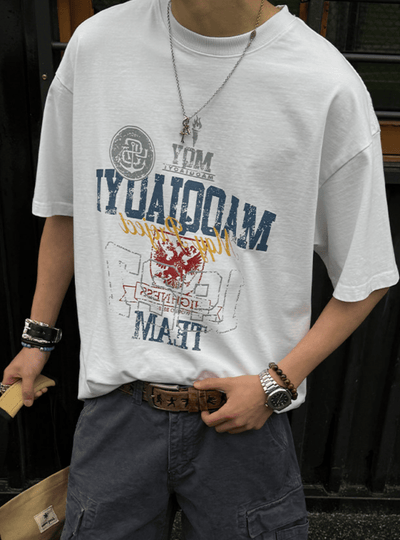 260g ウォッシュド クラックプリント Tシャツ OR5159 – 韓国メンズ