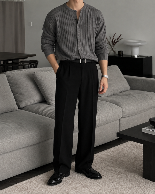 Dark Gray Pleated Knit Cardigan or367