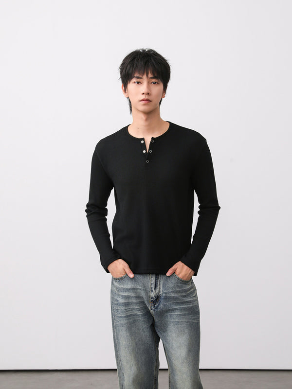 シンプルワッフル・ヘンリーネックロンT OR5461