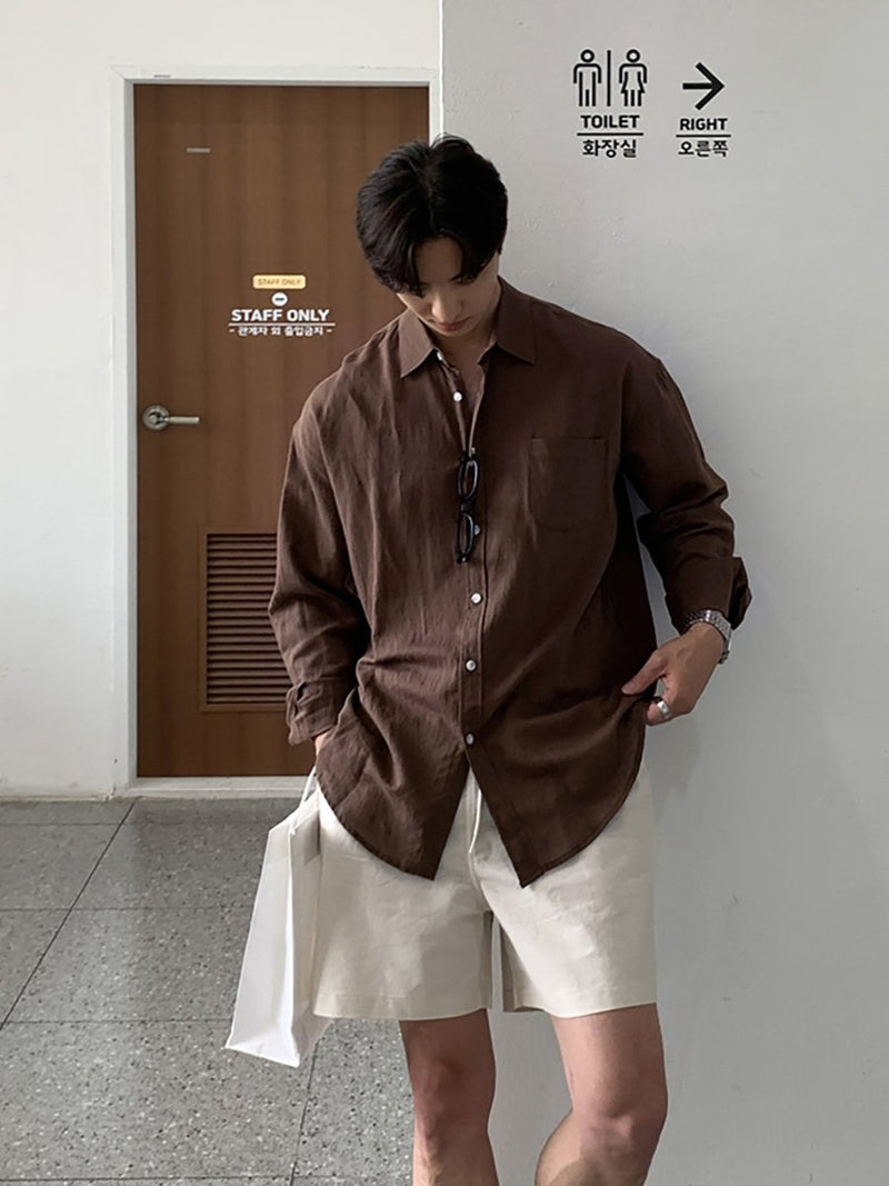 リネンタッチシャツ メンズ 長袖｜Airy Linen SHIRT OR4356 - 韓国メンズファッション通販 - ORUN - 