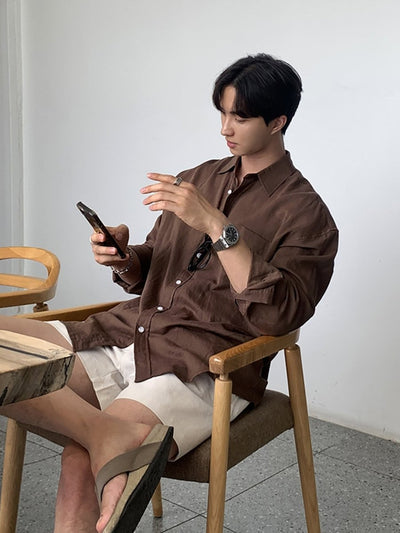 リネンタッチシャツ メンズ 長袖｜Airy Linen SHIRT OR4356 - 韓国メンズファッション通販 - ORUN - 