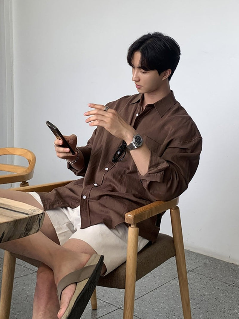 リネンタッチシャツ メンズ 長袖｜Airy Linen SHIRT OR4356 - 韓国メンズファッション通販 - ORUN - 