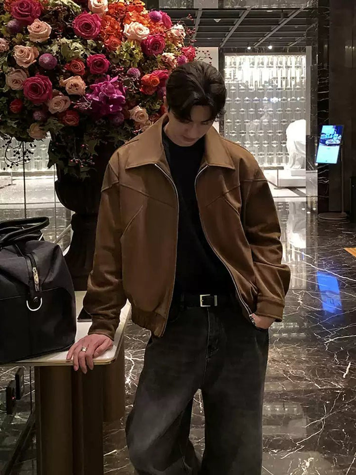 ラグジュアリー・カーメルスエードジャケット – 韓国メンズ