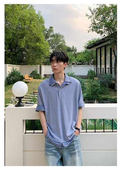 Check collar layered style shirt OR4333 - ORUN