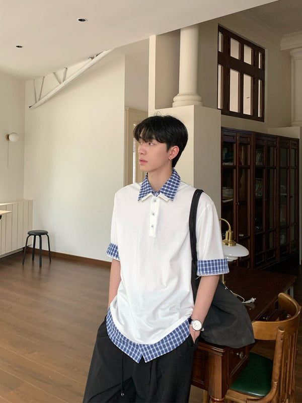 Check collar layered style shirt OR4333