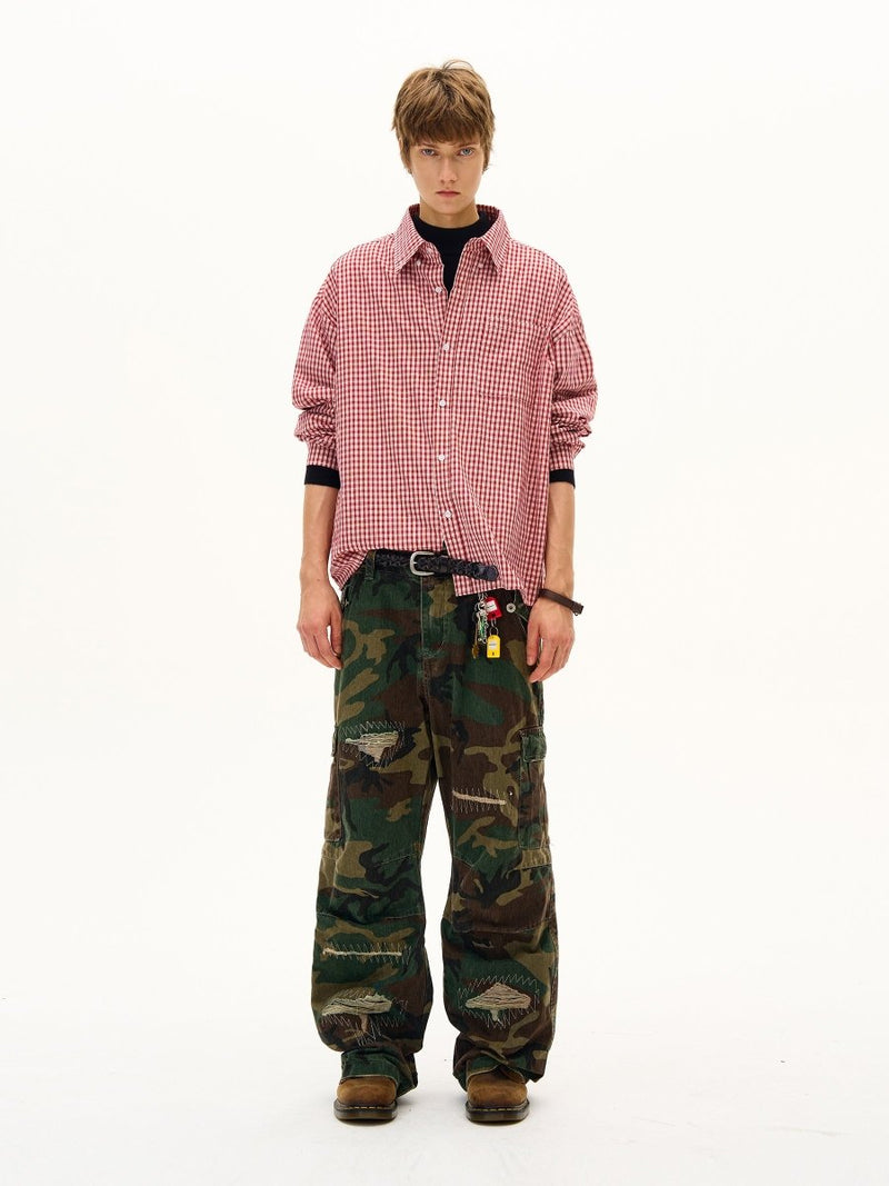 Checked long - sleeved shirt OR4602 - 韓国メンズファッション通販 - ORUN - 