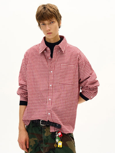 Checked long - sleeved shirt OR4602 - 韓国メンズファッション通販 - ORUN - 