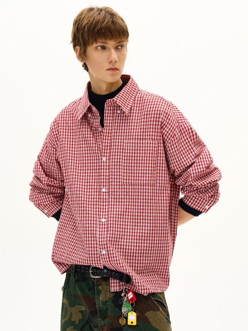 Checked long - sleeved shirt OR4602 - 韓国メンズファッション通販 - ORUN - 