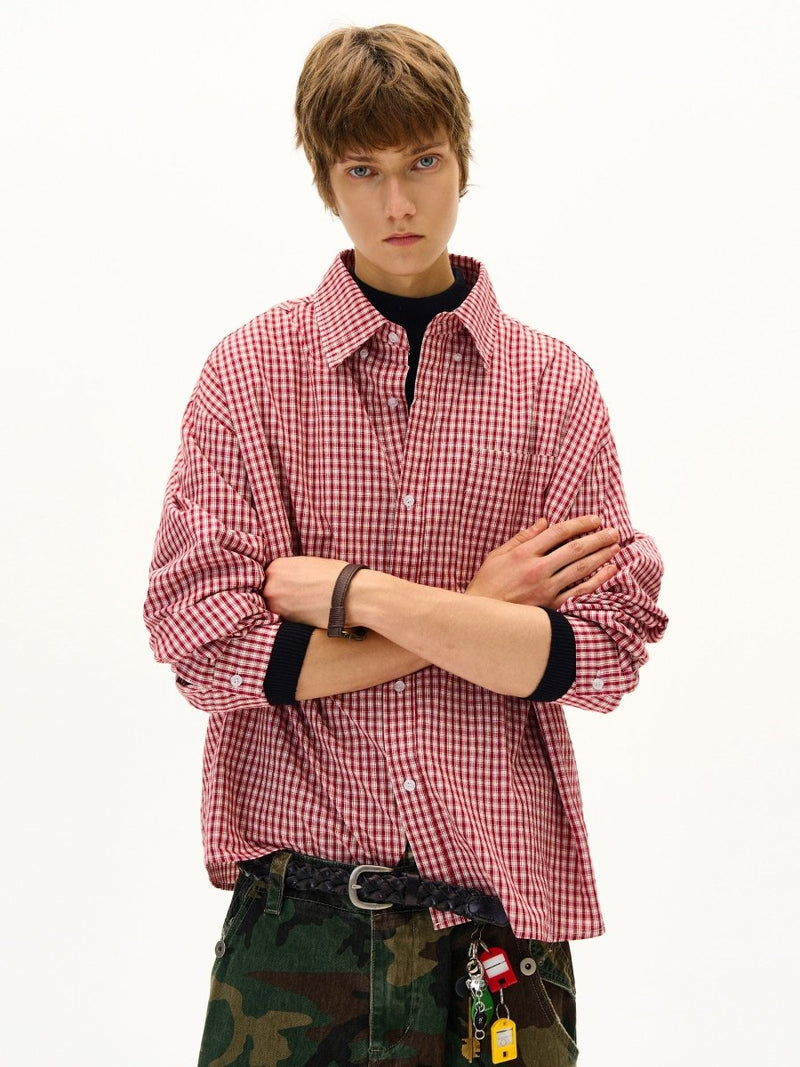 Checked long - sleeved shirt OR4602 - 韓国メンズファッション通販 - ORUN - 
